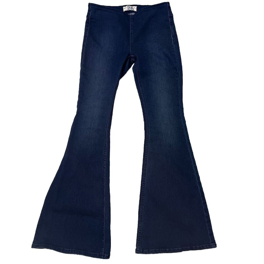 Free People We The Free Penny Pull On Dark Wash Low Rise Flared Jean